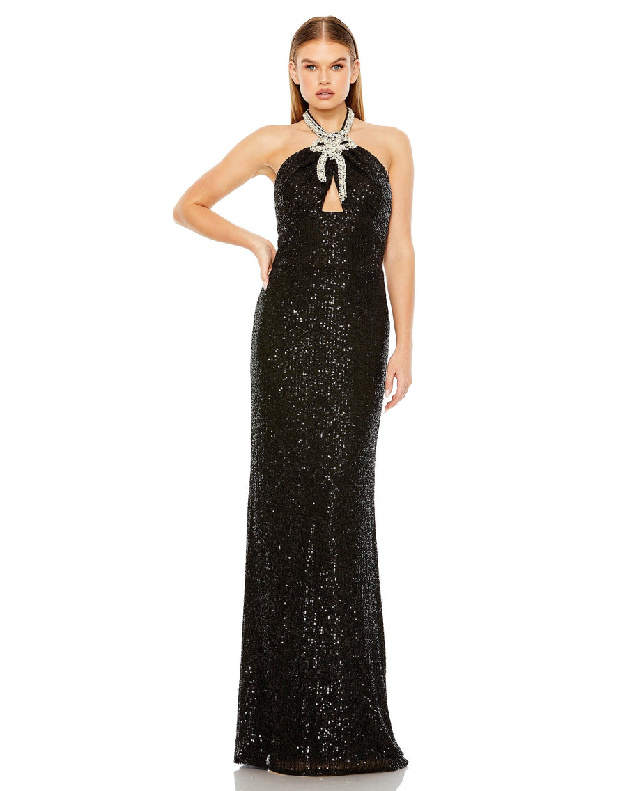 Prom Dresses Long Formal Prom Halter Sequin Keyhole Dress Black
