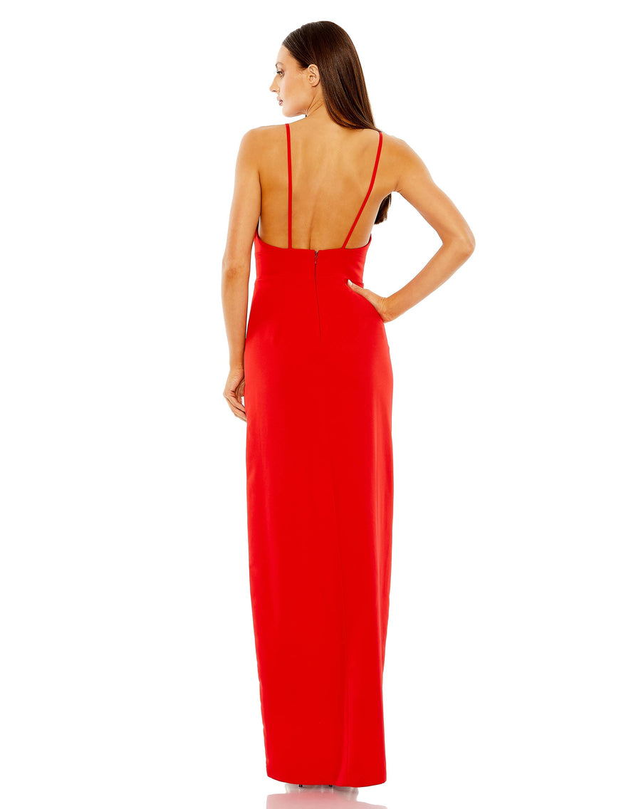 Formal Dresses Long Thin Strap Cutout High Slit V Neck Dress Red
