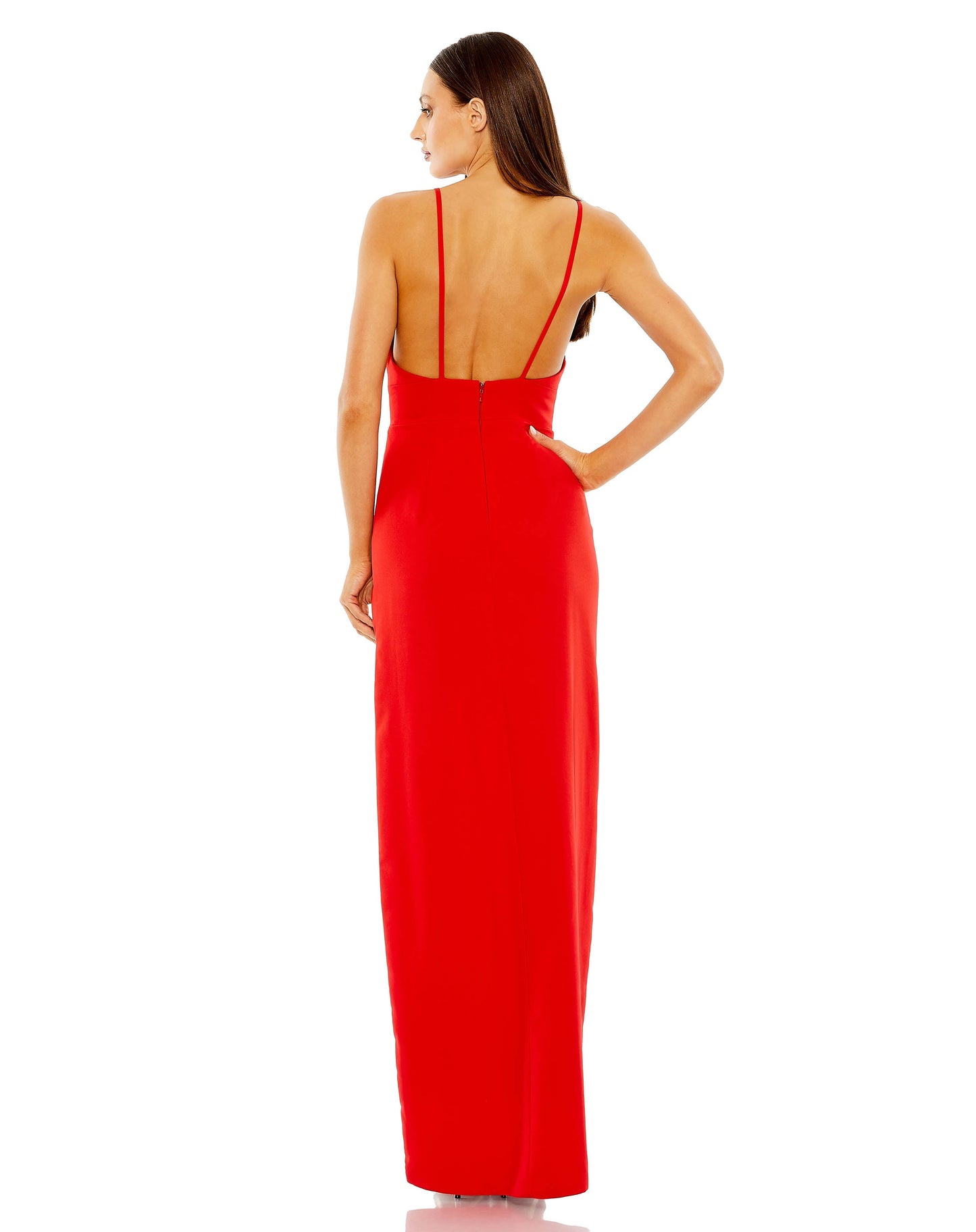 Formal Dresses Long Thin Strap Cutout High Slit V Neck Dress Red