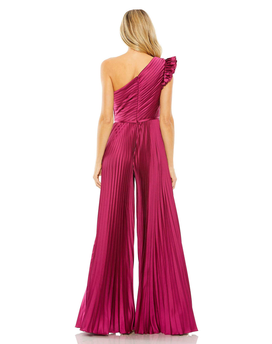 Jumpsuit One Shoulder Charmeuse Heat Pleated Jumpsuit Berry