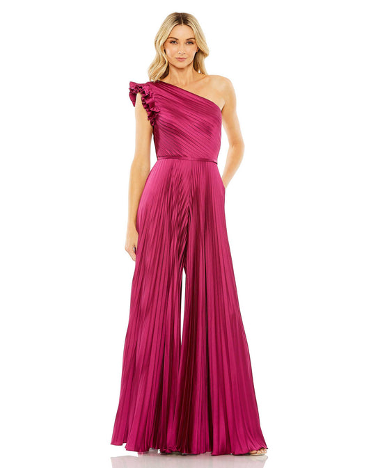 Jumpsuit One Shoulder Charmeuse Heat Pleated Jumpsuit Berry