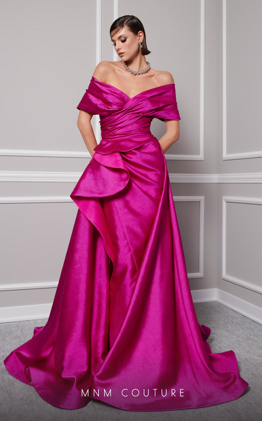 Prom Dresses Ruffle Long Formal Overskirt Evening Dress Fuchsia