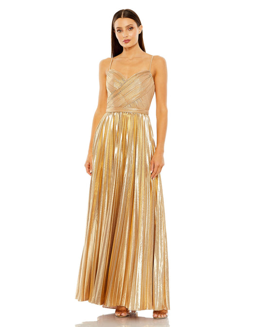 Prom Dresses Long Metallic Pleated Formal Prom Dress Gold