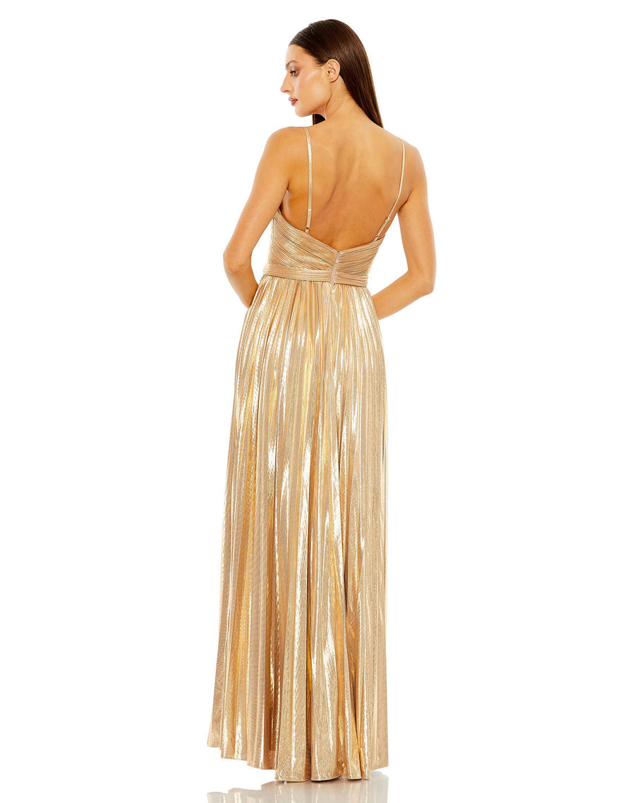 Prom Dresses Long Metallic Pleated Formal Prom Dress Gold
