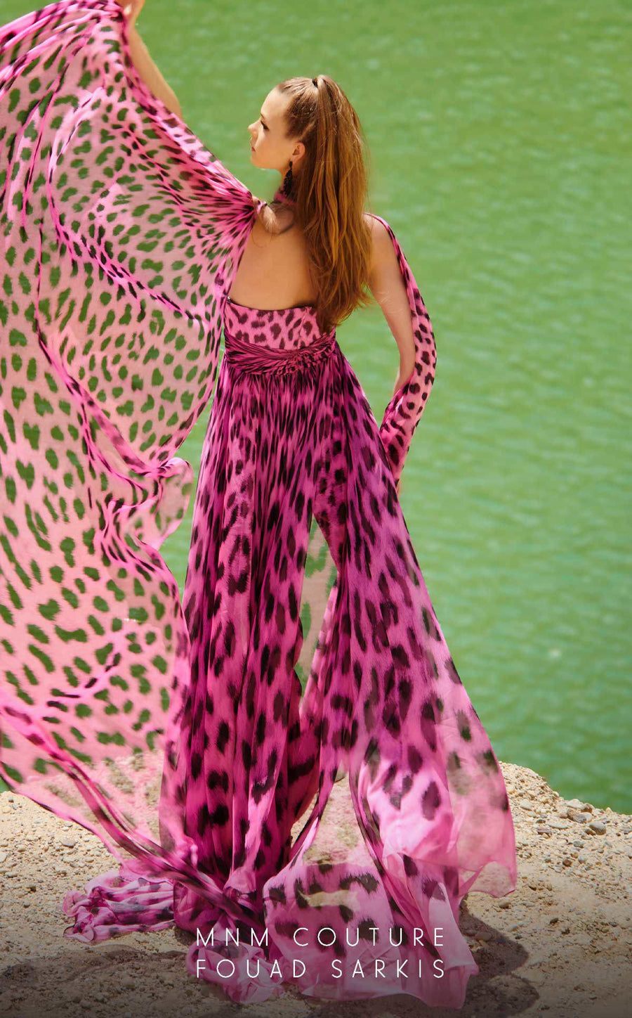 Jumpsuit Fitted Long Overskirt Printed Formal Jumpsuit  Fuchsia