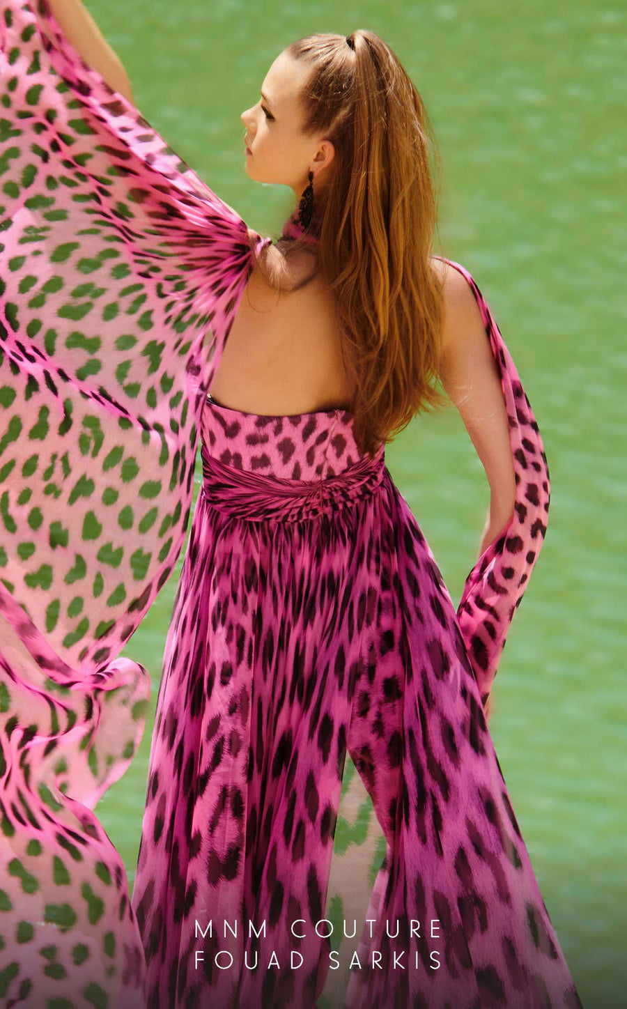 Jumpsuit Fitted Long Overskirt Printed Formal Jumpsuit  Fuchsia