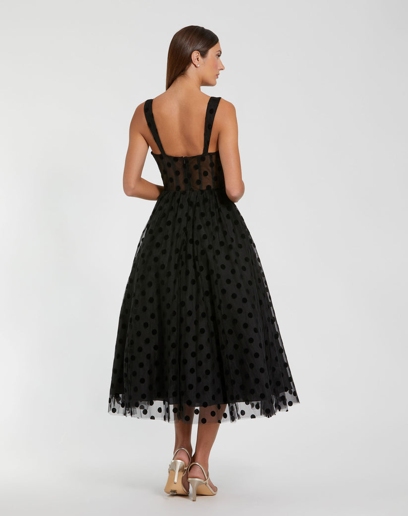Formal Dresses A Line Polka Dot Formal Tea Length Dress Black