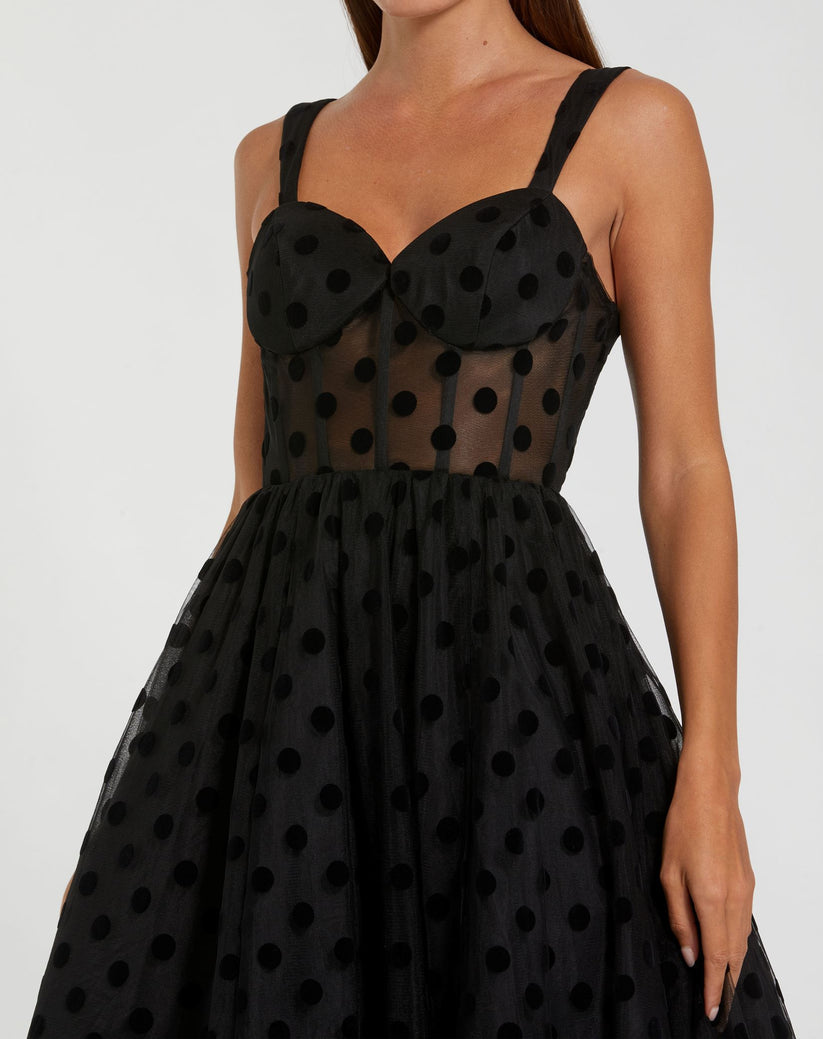 Formal Dresses A Line Polka Dot Formal Tea Length Dress Black