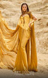 Formal Dresses Fitted Long Metallic Slit Formal Evening Dress  Mustard