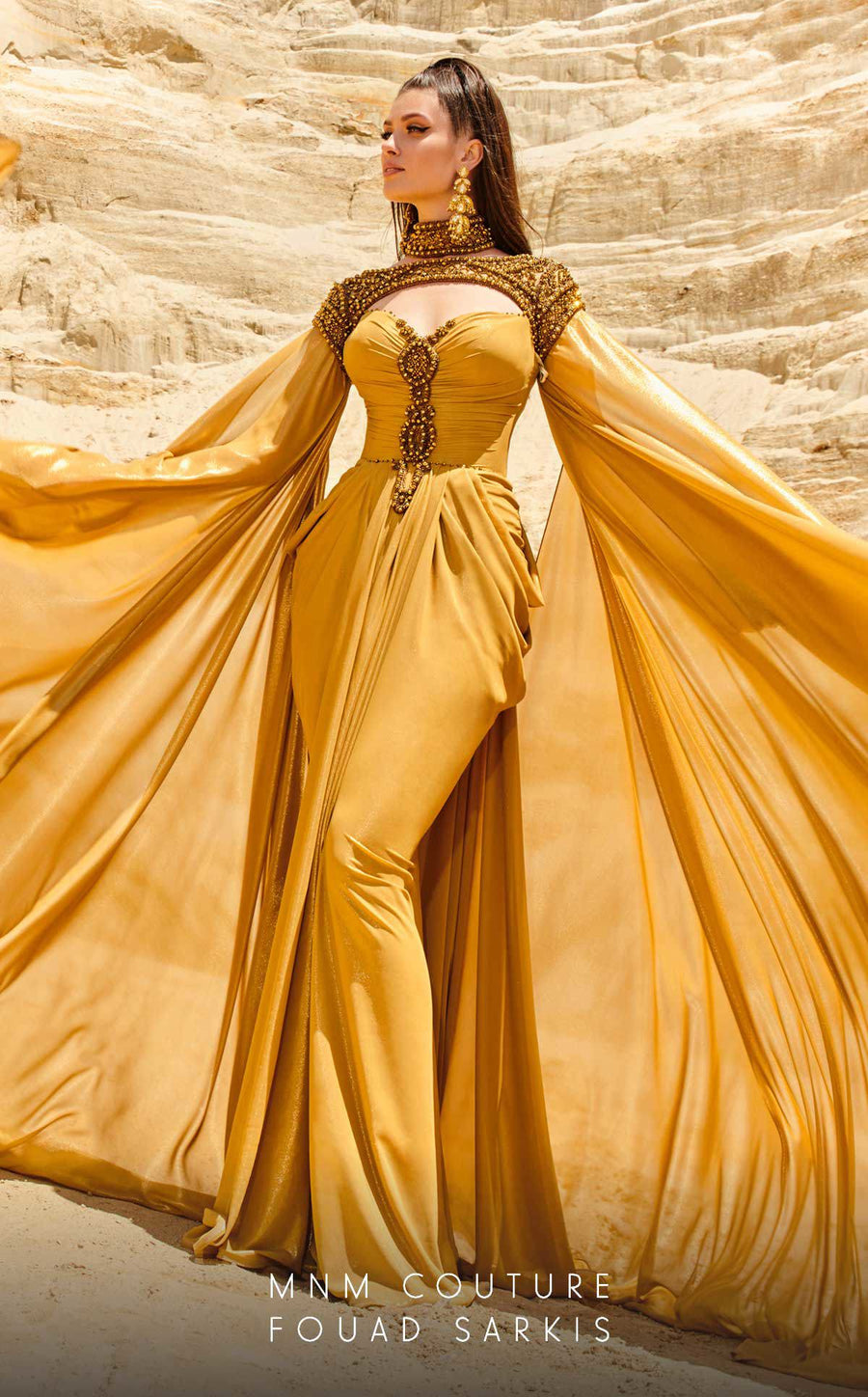 Formal Dresses Fitted Long Metallic Slit Formal Evening Dress  Mustard