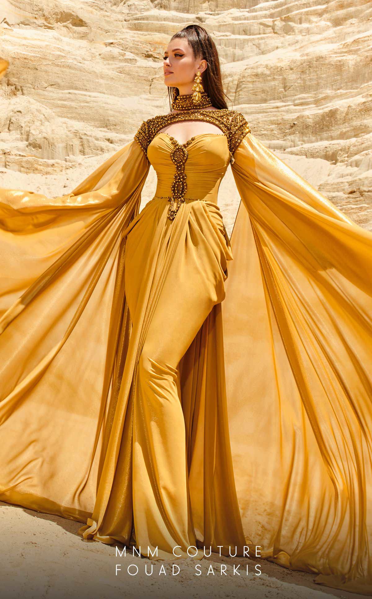 Formal Dresses Fitted Long Metallic Slit Formal Evening Dress  Mustard