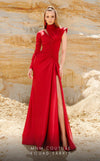 Formal Dresses A Line Ruched Metallic Long Slit Formal Evening Dress   Red