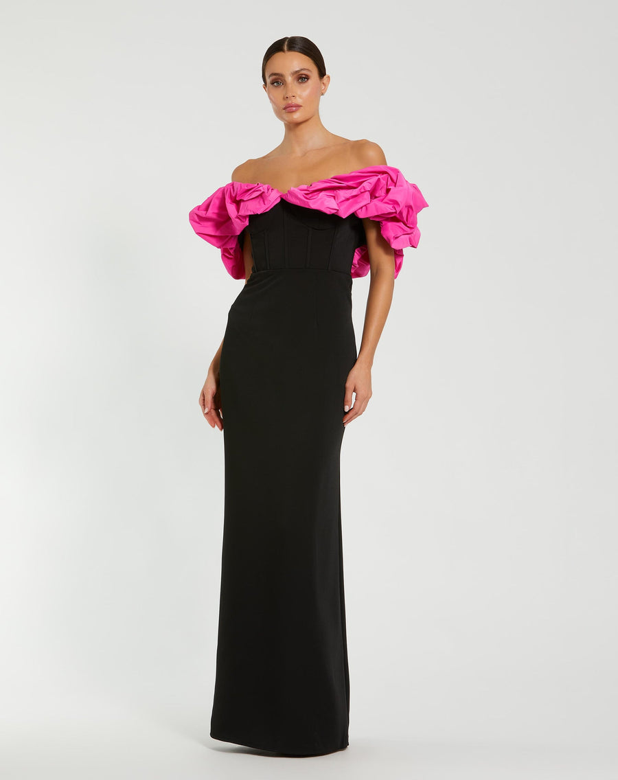 Prom Dresses Long Prom Formal Ruffle Dress Black Hot Pink