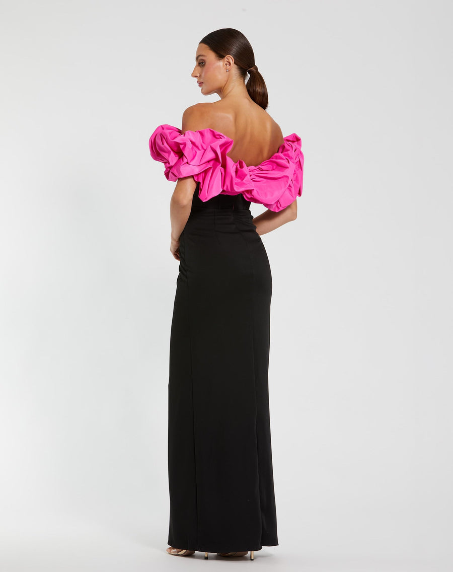 Prom Dresses Long Prom Formal Ruffle Dress Black Hot Pink