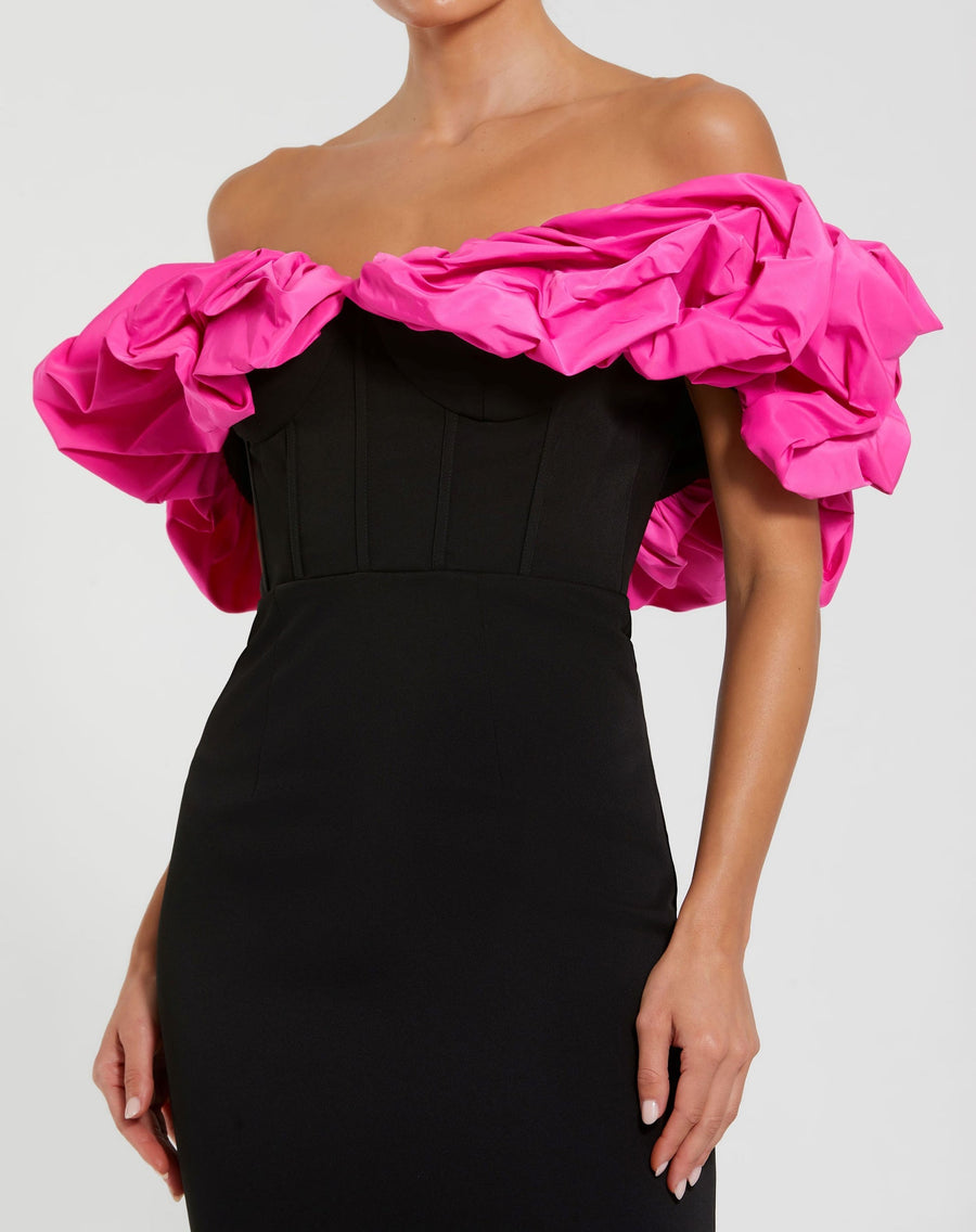Prom Dresses Long Prom Formal Ruffle Dress Black Hot Pink