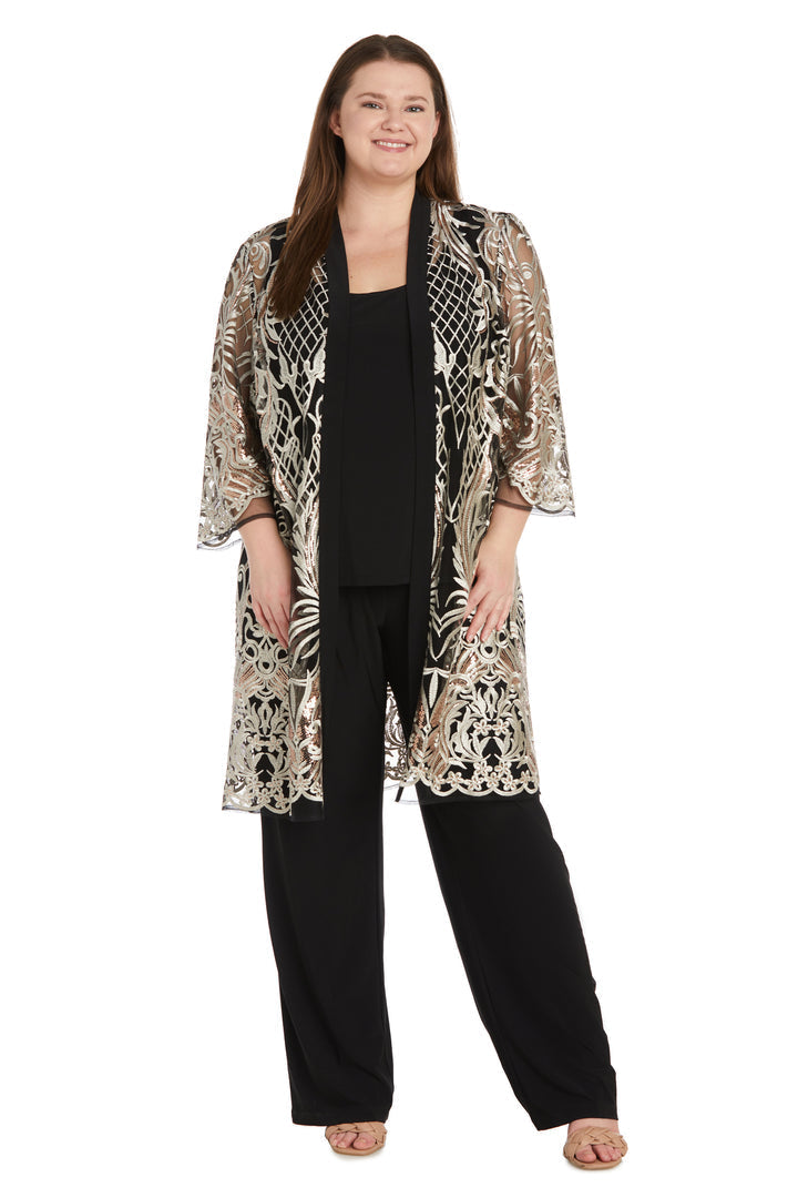 Pant Suit Sequin Plus Size Mother of the Bride Jacket Pant Suit Black/Gold