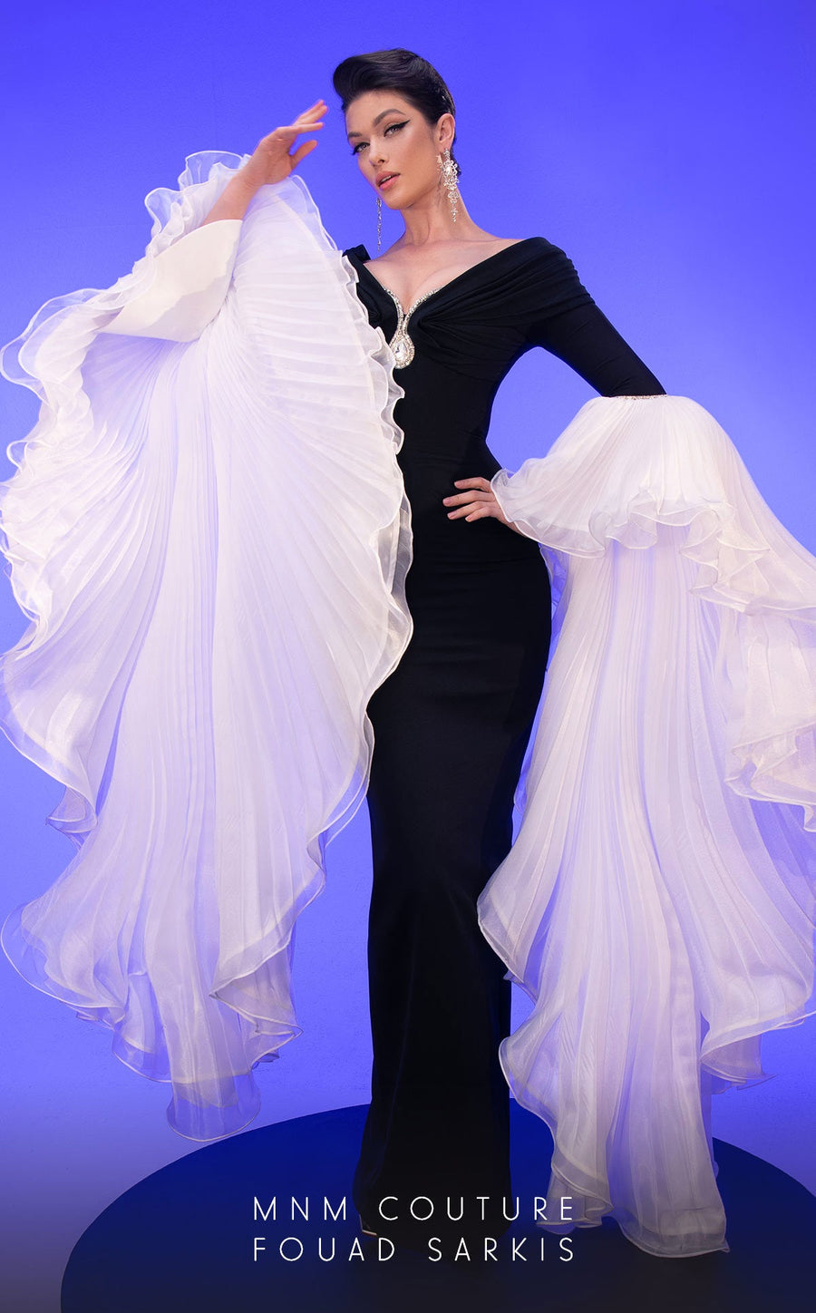 Prom Dresses Long Sleeve Mermaid Formal Evening Dress Black White