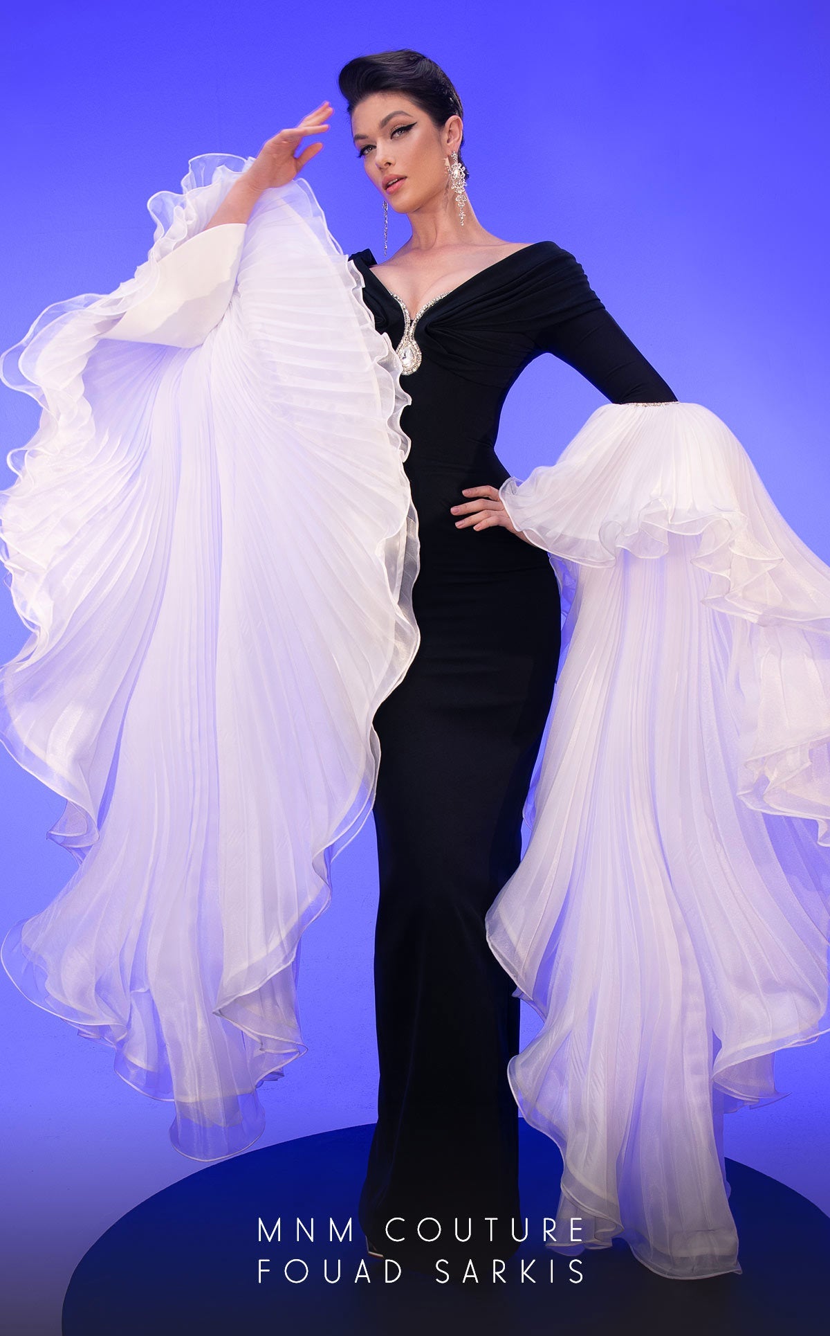 Prom Dresses Long Sleeve Mermaid Formal Evening Dress Black White