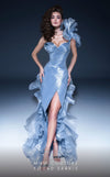 Formal Dresses Pleated Long Evening Gown Ruffle Slit Formal Dress Light Blue