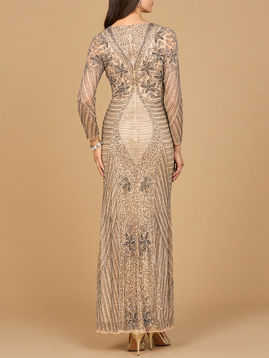 Formal Dresses Formal Long Beaded Evening Dress  Nude