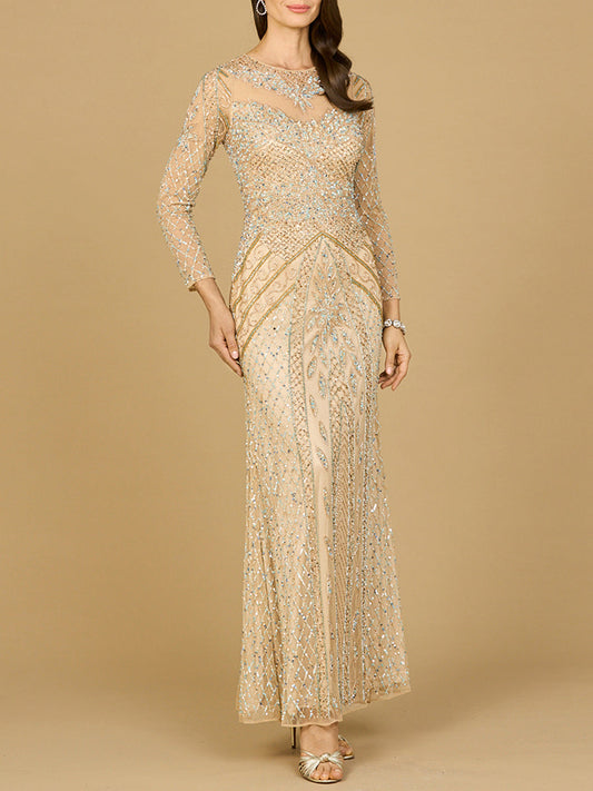 Formal Dresses Formal Long Beaded Evening Dress Nude Multi