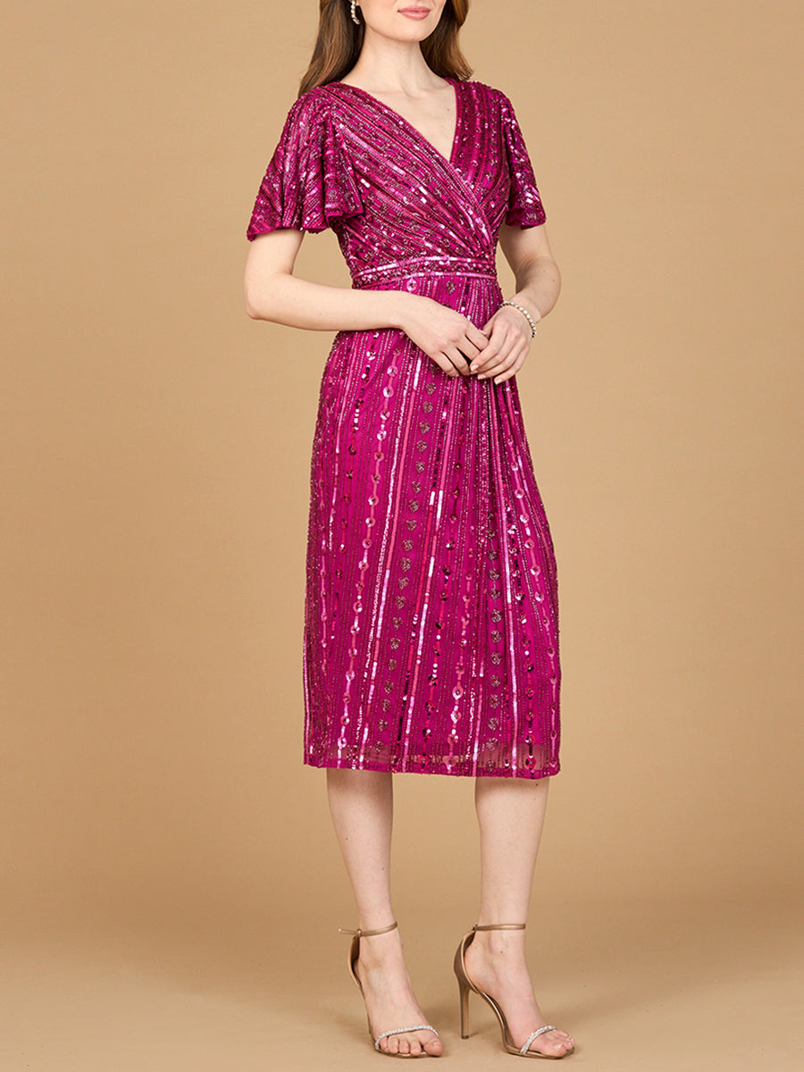 Mother of the Bride Dress Formal Dresses Short Beaded Midi Length Mother of the Bride Dress Berry