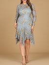 Cocktail Dresses Fitted Long Sleeve High Low Cocktail Dress Grey/Gold