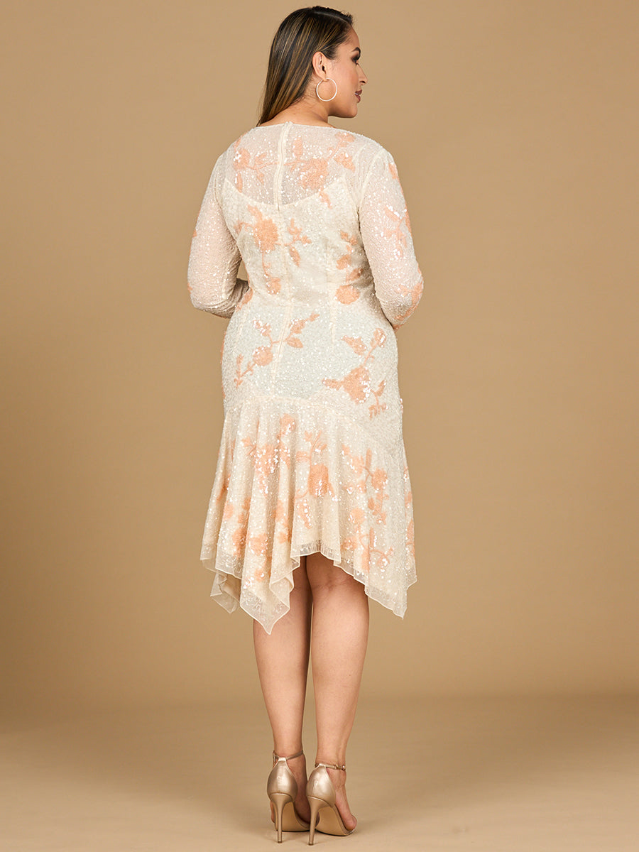 Cocktail Dresses Fitted Long Sleeve High Low Cocktail Dress Ivory/Blush