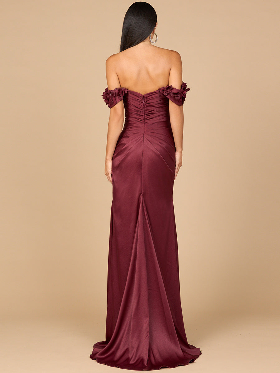 Prom Dresses Long 3D Floral Applique Formal Prom Dress Burgundy