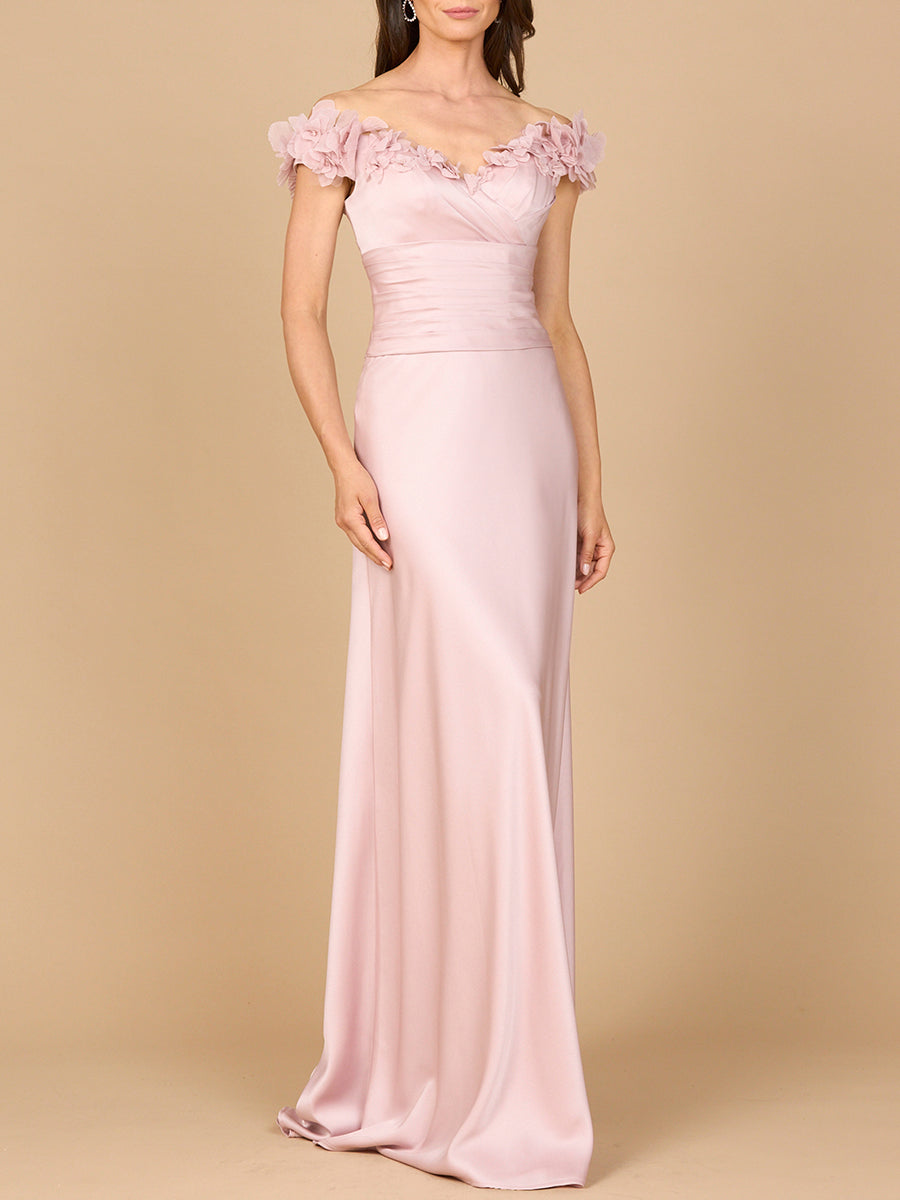 Formal Dresses Long 3D Floral Applique A Line Formal Dress Blush