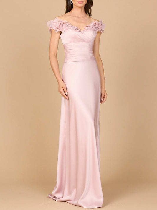 Formal Dresses Long 3D Floral Applique A Line Formal Dress Blush