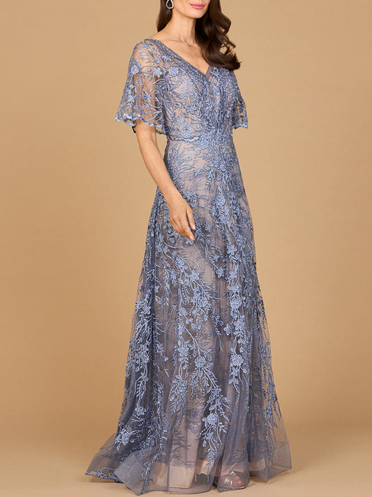 Formal Dresses Long Lace Formal A Line Dress Dark Periwinkle