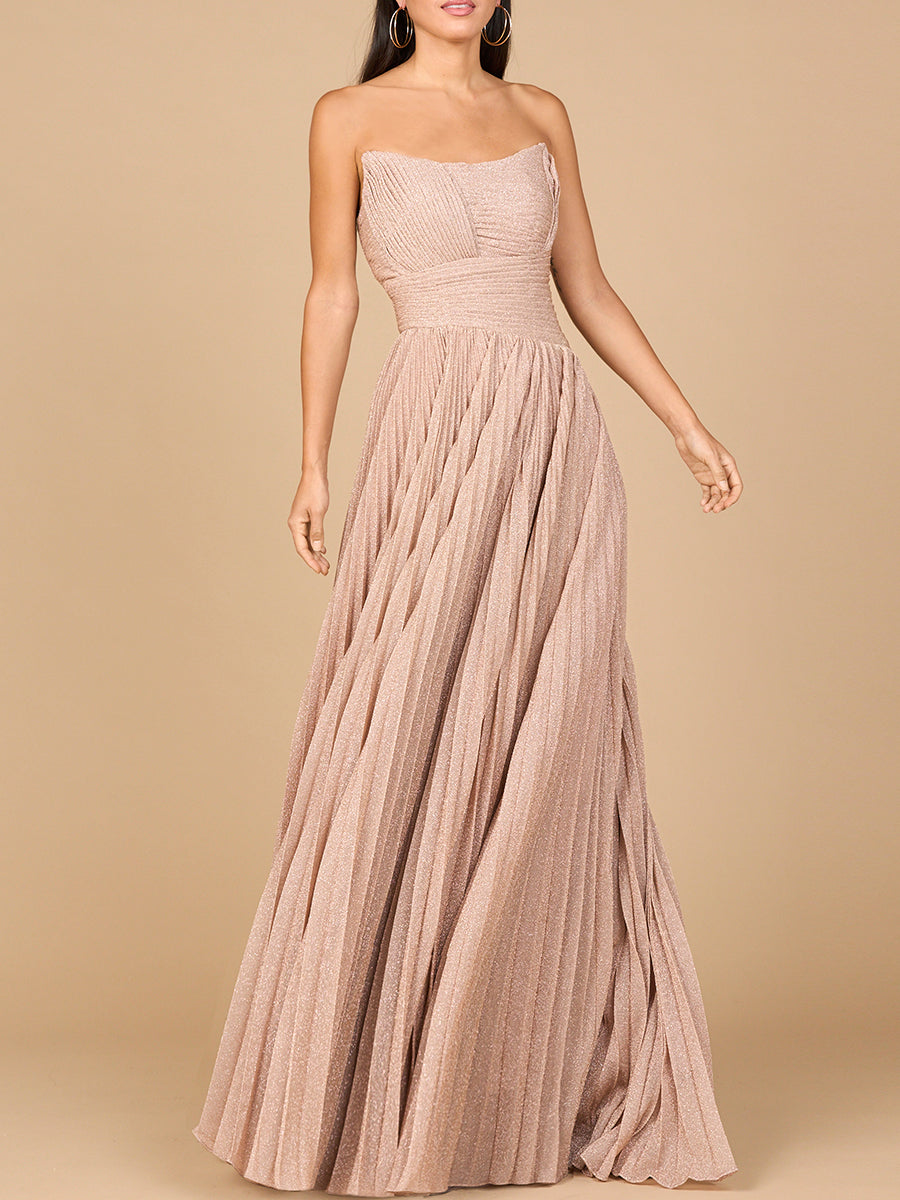 Prom Dresses  Pleated Long Formal Metallic Prom Dress Champagne Rose