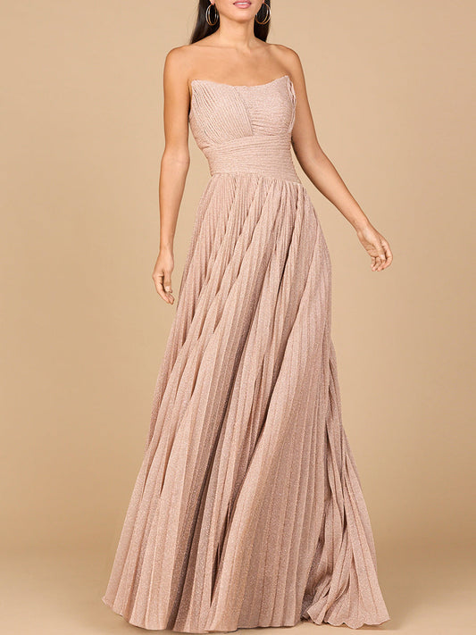 Prom Dresses  Pleated Long Formal Metallic Prom Dress Champagne Rose
