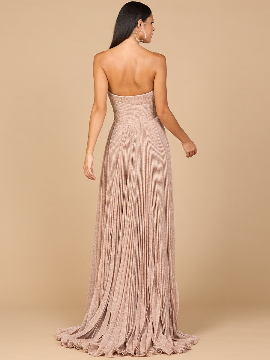 Prom Dresses  Pleated Long Formal Metallic Prom Dress Champagne Rose
