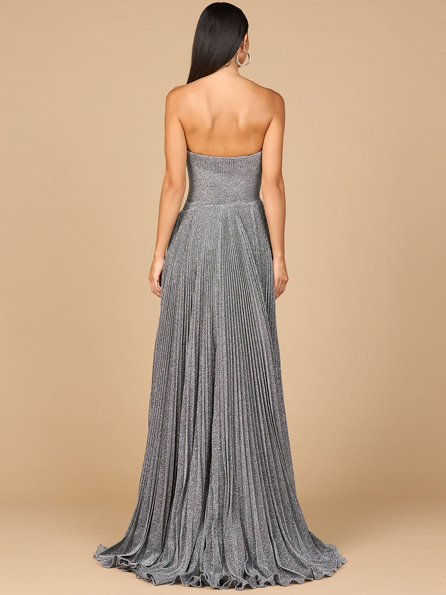 Prom Dresses  Pleated Long Formal Metallic Prom Dress Gray