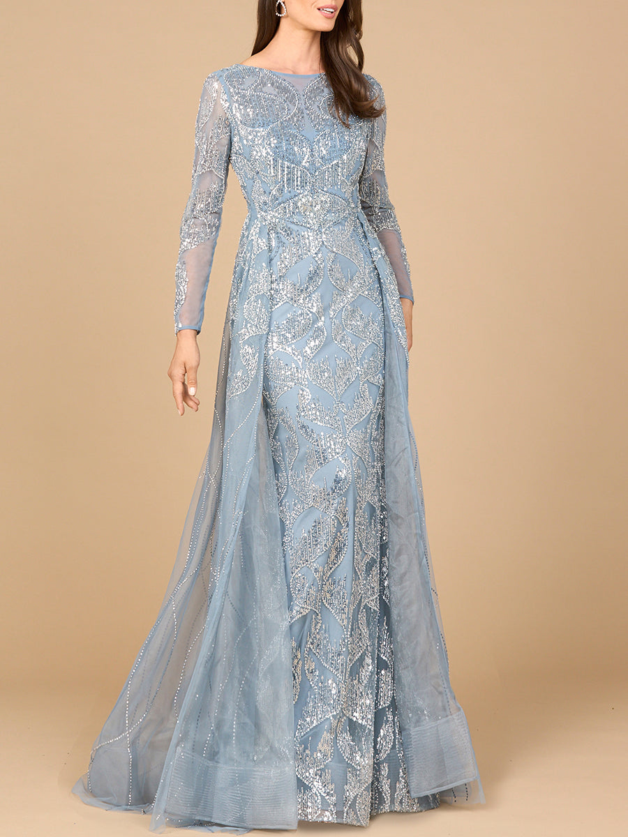 Formal Dresses Long Lace Formal Overskirt Evening Dress Slate