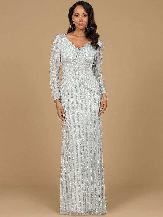 Formal Dresses Formal Beaded Long Sleeve Evening Dress Silver