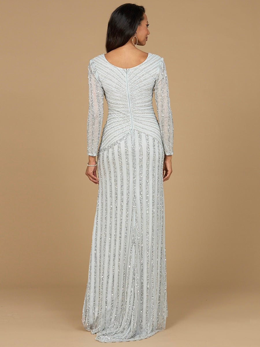Formal Dresses Formal Beaded Long Sleeve Evening Dress Silver