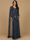 Formal Dresses Long Sleeve Formal Beaded Cape Evening Dress Navy