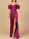 Prom Dresses Long Slit Formal Prom Ruffle Dress Wine