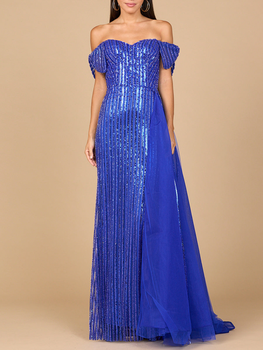 Prom Dresses Fitted Long Formal Beaded Prom Evening Dress Royal