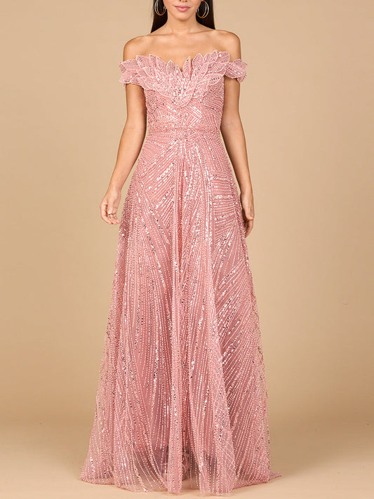 Prom Dresses Beaded Long Ball Gown Formal Prom Dress Dusty Rose