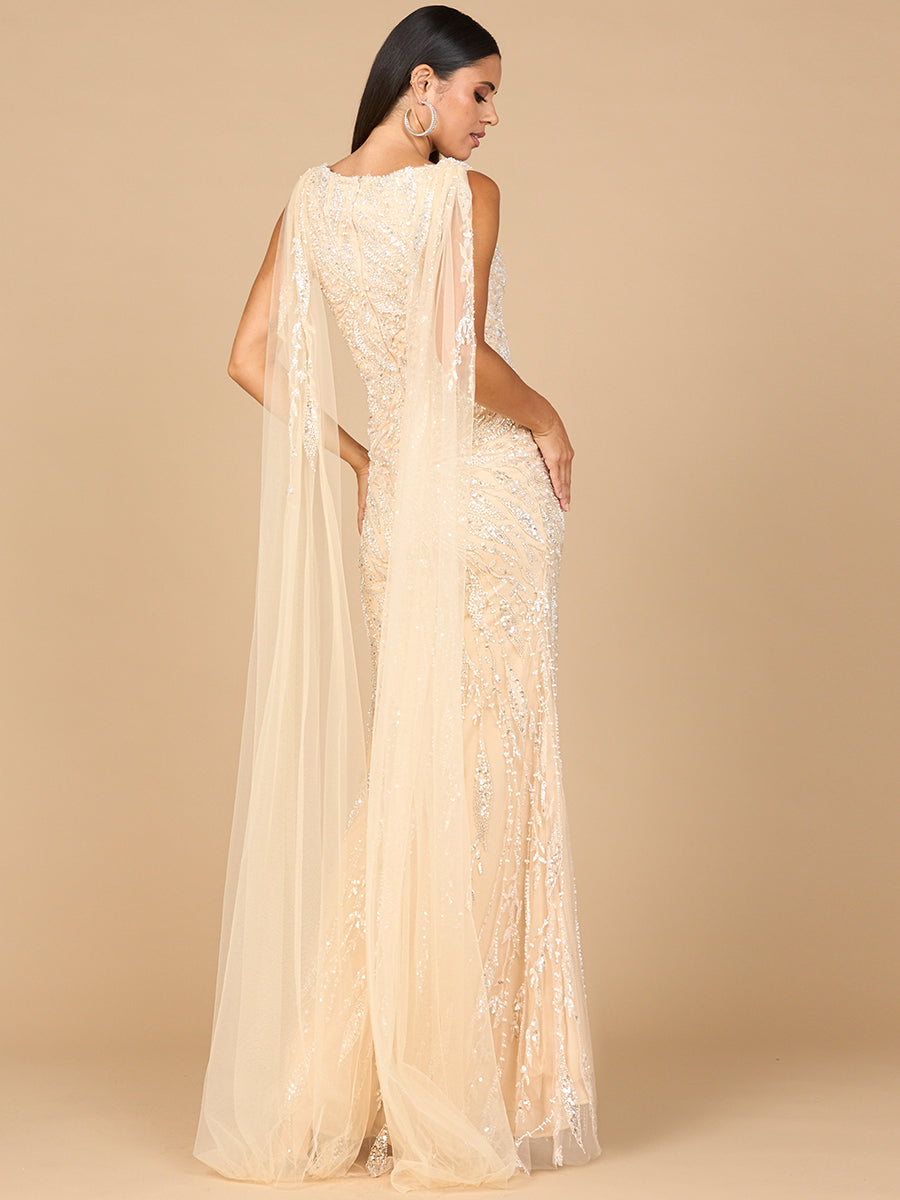 Formal Dresses Long Formal Cape Fitted Evening Dress Champagne