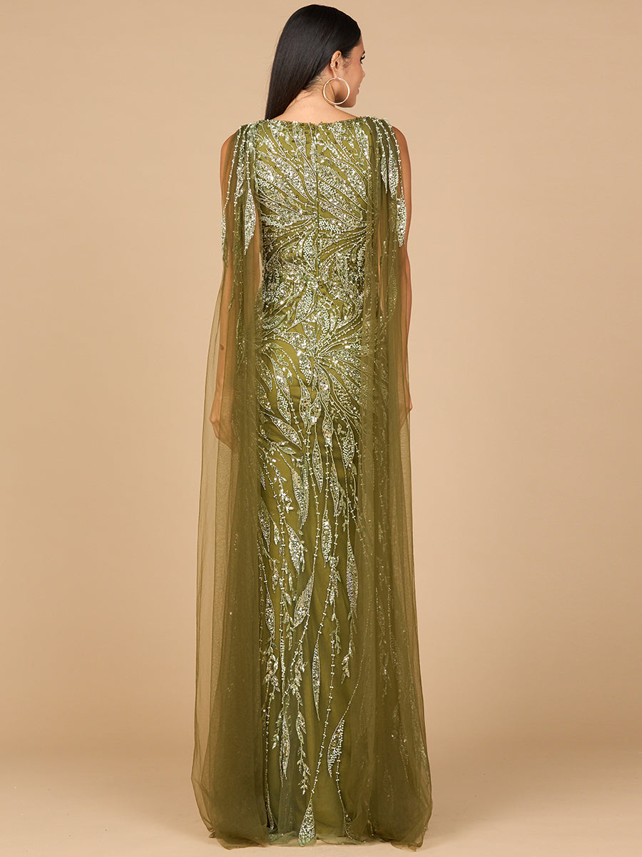 Formal Dresses Long Formal Cape Fitted Evening Dress Olive