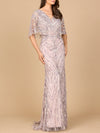 Mother of the Bride Dresses Long Formal Beaded Lace Cape Dress Dusty Purple