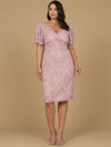 Cocktail Dresses Short Ruffle Beaded Cape Sleeve Cocktail Midi Dress Dusty Rose
