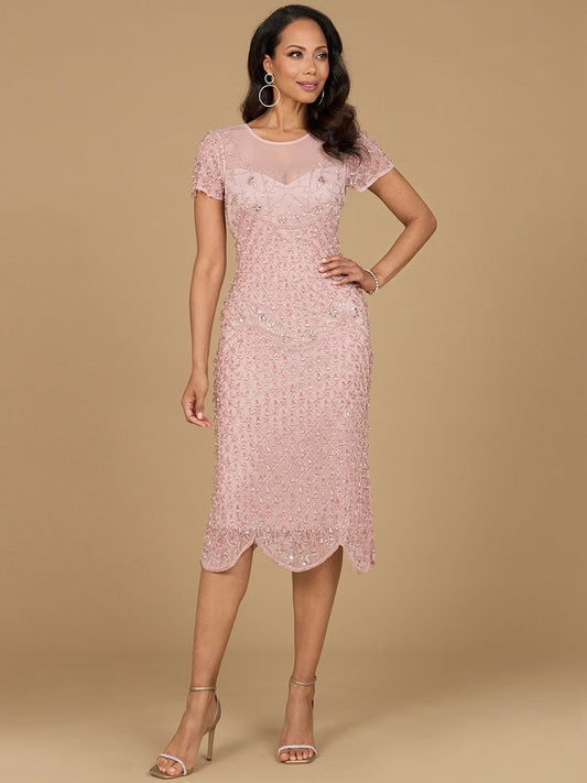 Cocktail Dresses Short Beaded Midi Cocktail Dress Dusty Rose