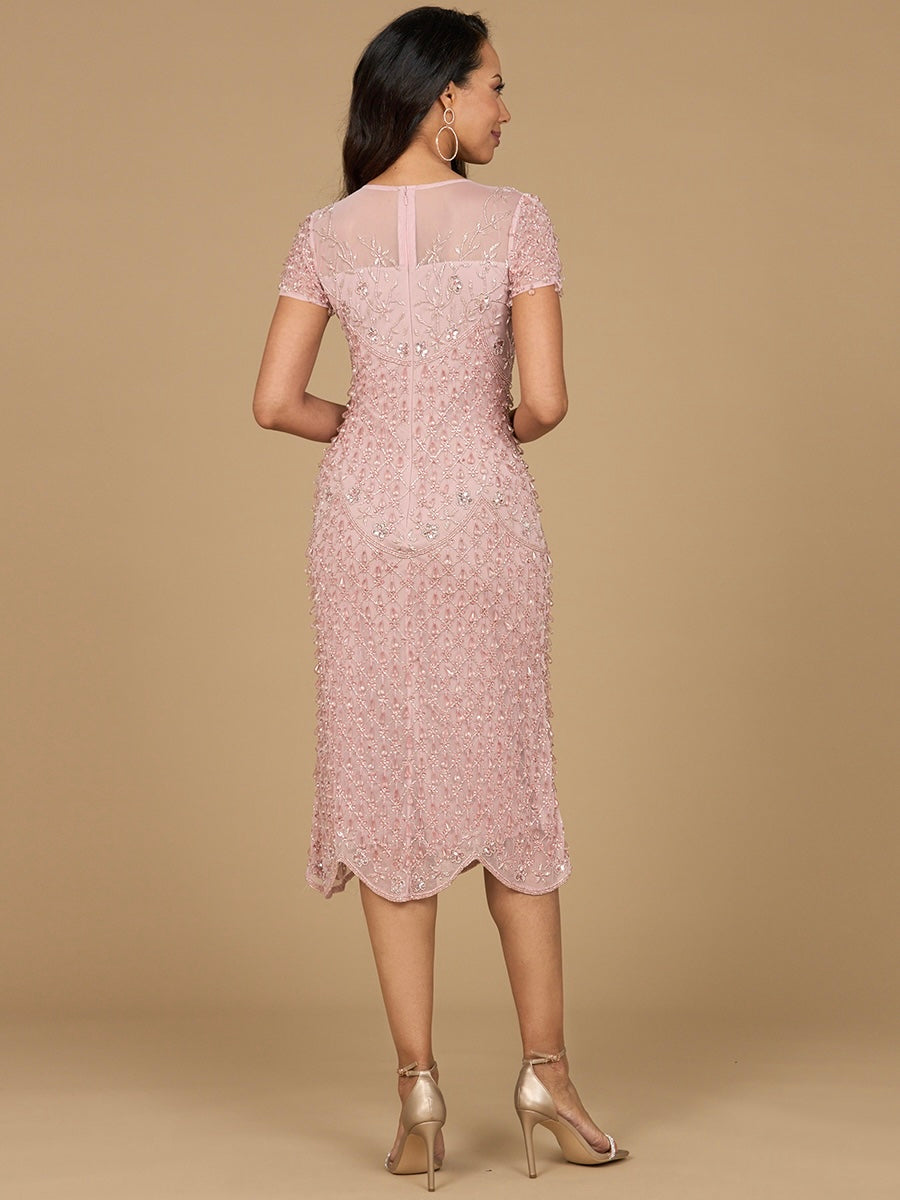 Cocktail Dresses Short Beaded Midi Cocktail Dress Dusty Rose