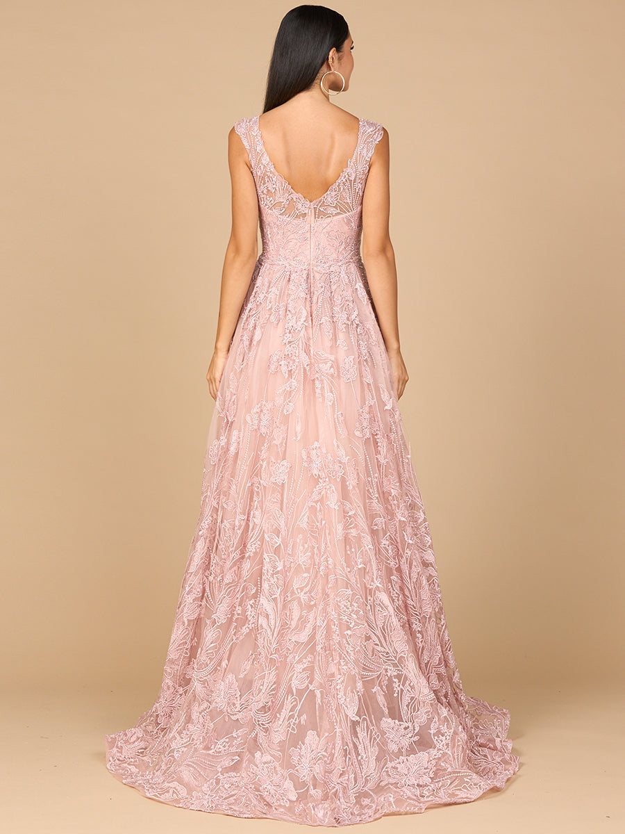 Formal Dresses Long Beaded Formal Removable Overskirt lace  Dress Blush